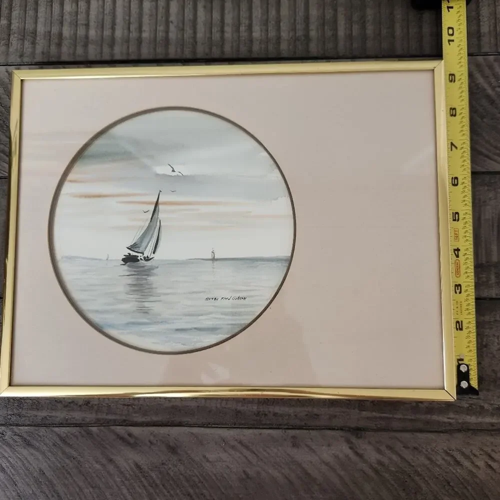 ORIGINAL Watercolor Sailboat Painting Virginia Beach signed by Fred Gibson 1982